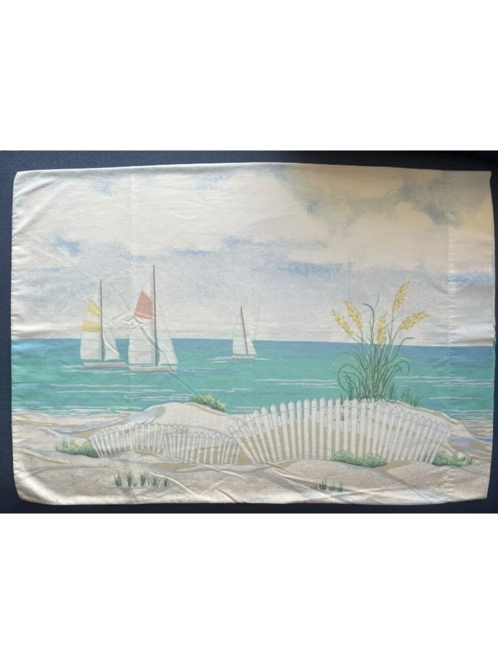 SPRINGS Pillowcase PAIR Standard Beach House Sailboats Ocean Sea Oats 50% Cotton